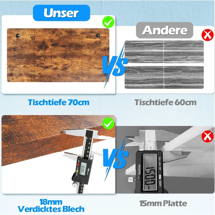 JUMMICO Schreibtisch elektrisch höhenverstellbar mit Kabelwanne & USB-Buchse, Vintage-Braun, 160x80 cm – Bild 4