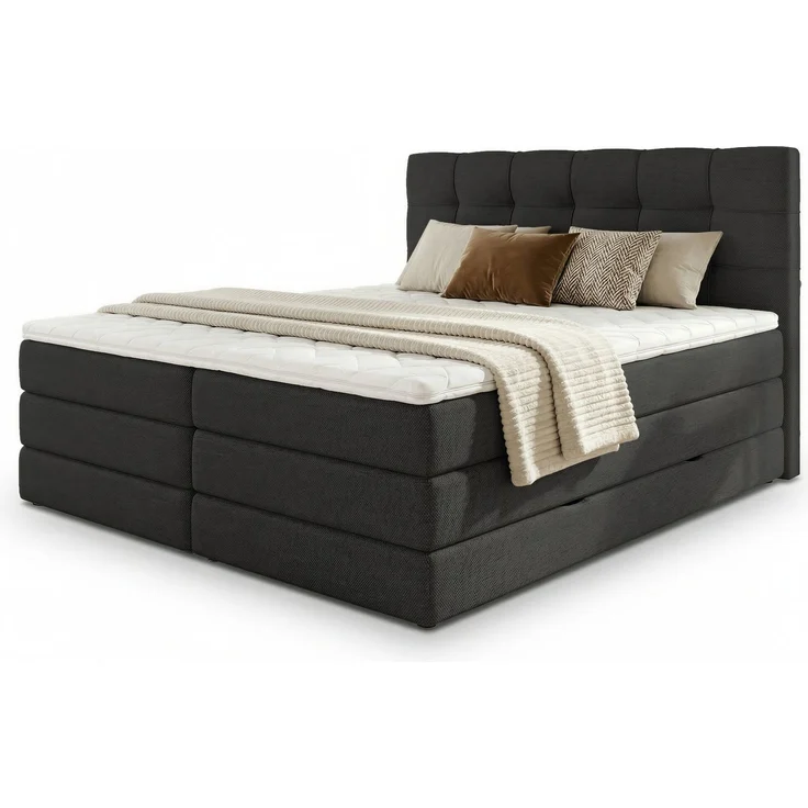 Boxspringbett Best XL mit 2 Bettkästen und Topper, mit Taschenfederkern- und Bonellfederkernmatratze, Doppelbett, Polsterbett aus Webstoff mit Stauraum (Schwarz (Inari 100), 160 x 200 cm) – Bild 2