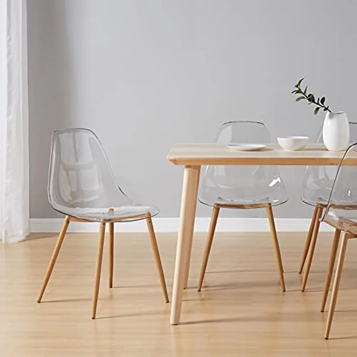 CangLong Satz von 4 Home Chair Modern Transparent Polycarbonat Robuste Esszimmerstühle mit Metallbeinen für Küche Esszimmer & Gardon – Bild 8