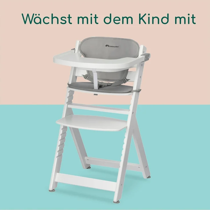 Bebeconfort Hochstuhl Timba - White Gray, Mitwachsender Holz Baby Kinderhochstuhl mit Sitzauflage - verstellbar – Bild 5