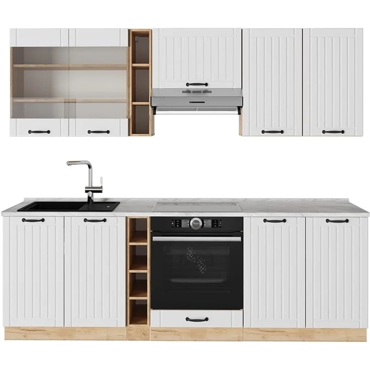 Küchenzeile Fame-Line Weiß Landhaus 235 cm , AP Marmor Vicco – Bild 1
