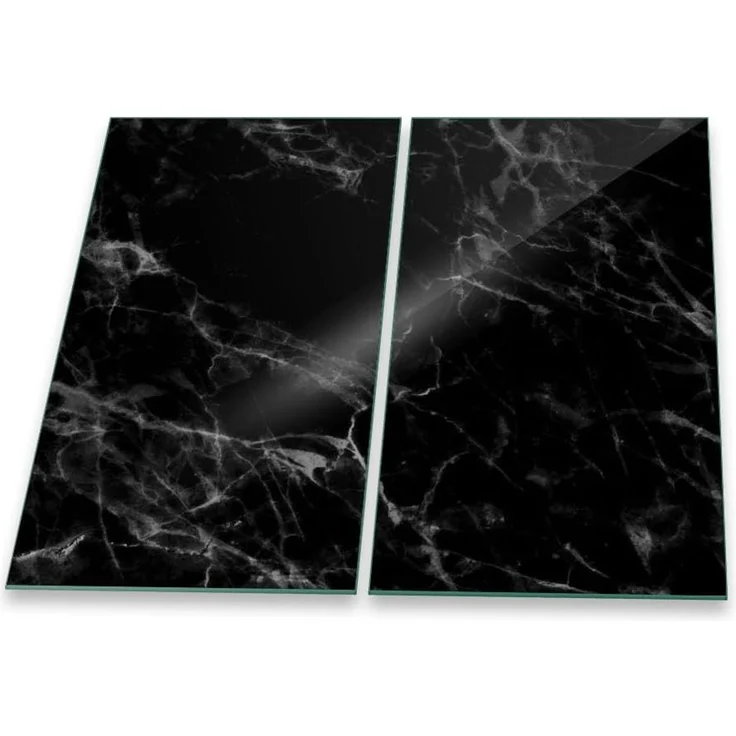 Herdabdeckplatte Abdeckung Ceranfeld Abdeckplatte Schneidebrett 2-Teilig 60x52 Marmor Schwarz- Weiss Spritzschutz Glasplatte Ceranfeldabdeckung Herdschutz Sicherheitsglas Glasschneidebrett 2 x 30 x 52 – Bild 1