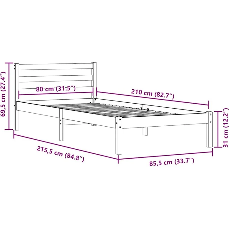 vidaXL Bettrahmen Weiß 215,5 x 85,5 x 69,5 cm Massivholz Kiefer 869761 – Bild 9