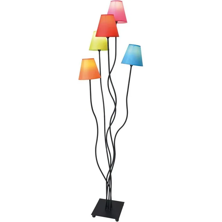näve Stehlampe Colori, ohne Leuchtmittel, 5flg. bunte Textilschirme orange, grün, pink, blau und rot Höhe 156cm