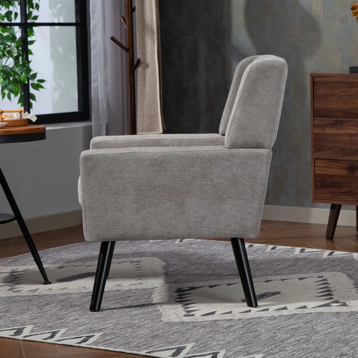 LVHOM Sessel aus Leinenstoff mit Knopfsteppung, Relaxsessel mit Massivholzbeinen, Polstersessel für Wohnzimmer & Büro, bis 130kg, Hellgrau – Bild 7