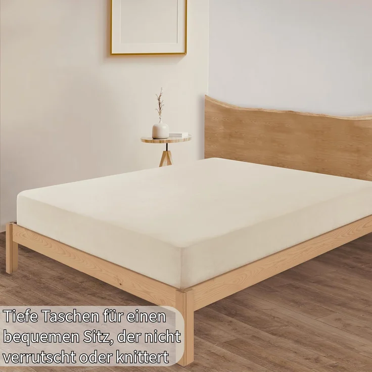 Jersey Spannbettlaken Baumwolle 160x200+30 cm, Creme – Bild 5