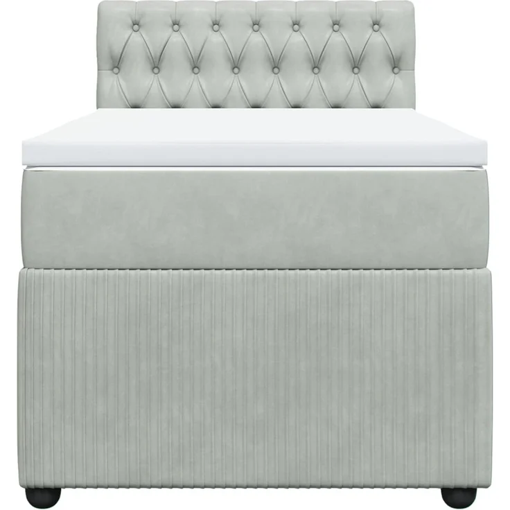 vidaXL Boxspringbett mit Matratze Hellgrau 100x200 cm Samt 3287668 – Bild 4