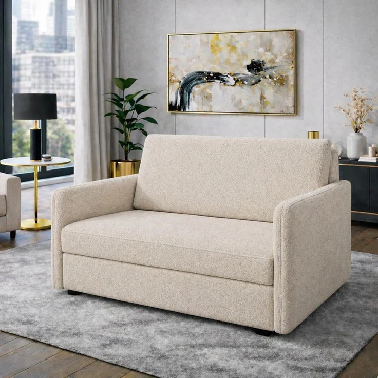 KRISAN MÖBEL Sofa ARIA 2-Sitzer Schlafsofa 122 × 95 × 84 cm in Beige Stoff GERA mit Schlaffunktion und Bettkasten – Bild 2