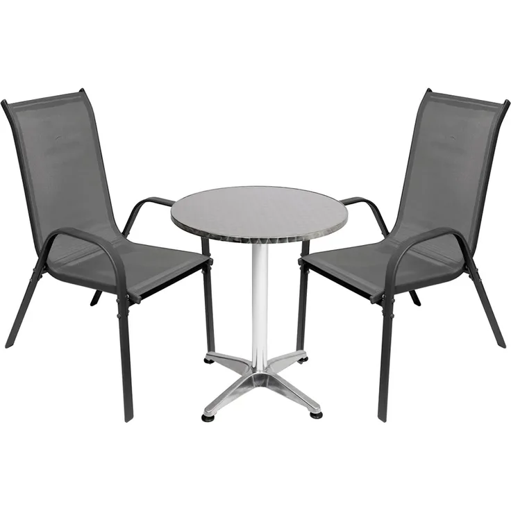 3-tlg. Bistro Garnitur Balkonset Garnitur Tisch + 2 Stapelstühle Ø60cm