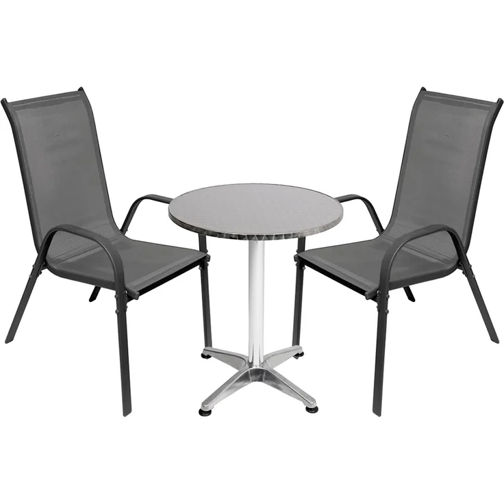 3-tlg. Bistro Garnitur Balkonset Garnitur Tisch + 2 Stapelstühle Ø60cm – Bild 1