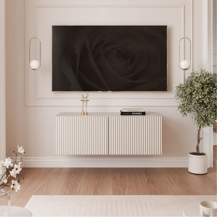 yourhouse24 Lowboard TV ANGEL 100 mit LED-Beleuchtung – Geriffelte Fronten – Bild 2