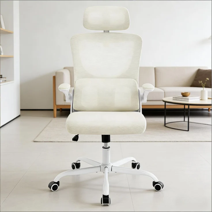 Atmungsaktiver Computerstuhl,Hohe Rückenlehne Konferenzstuhl,Bürostuhl,Bequemer Spielstuhl,Bürostuhl mit Rädern(nur mit Bürostühlen)--Beige--67.5x62x123.5cm--YOUDENOVA – Bild 6