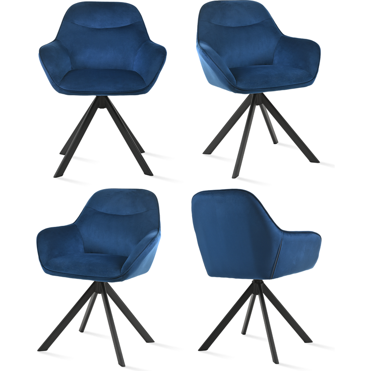 GOEURVANT 1370 Esszimmerstühle 4er-Set mit Armlehnen, 360° Drehbar, Samt - Preußischblau – Bild 2