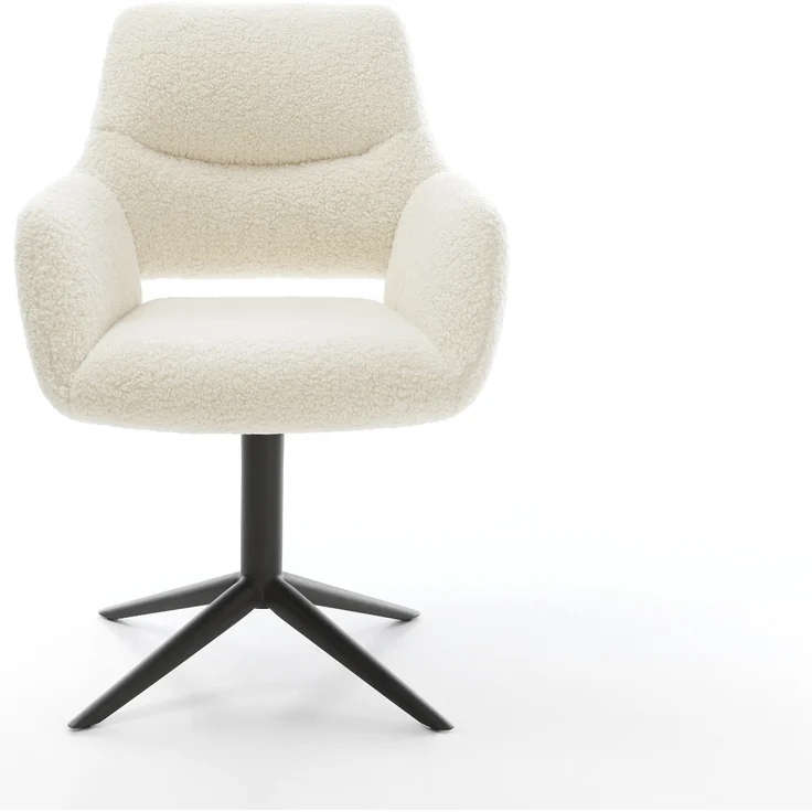 Drehstuhl Yago-Flex mit Armlehnen Teddystoff Beige Fußkreuz Schwarz 360° drehbar Wippfunktion Taschenfederkern – Bild 2