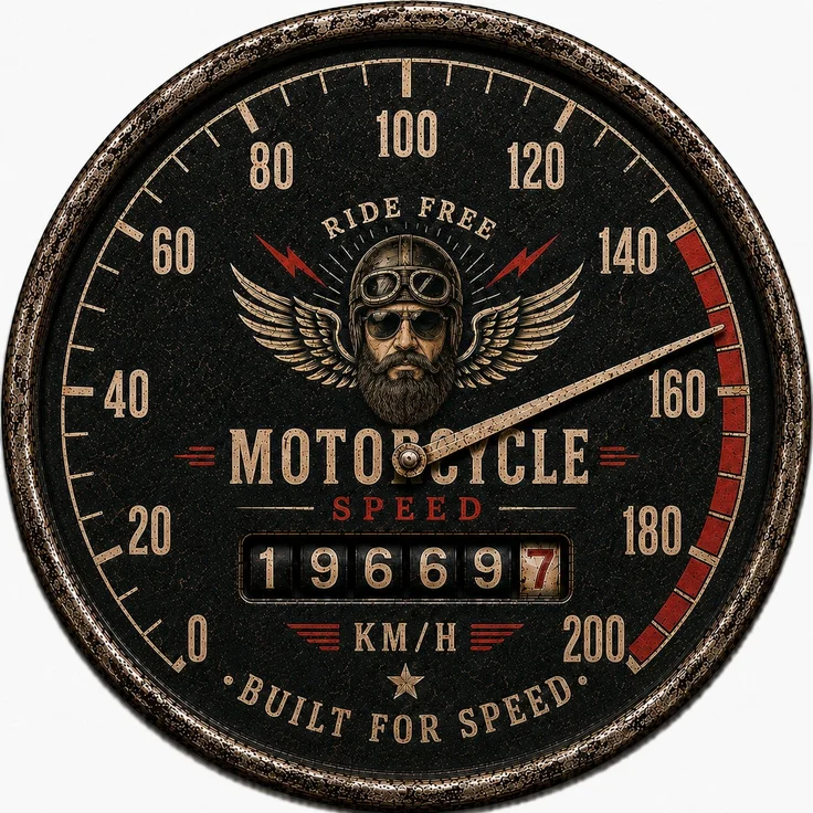 AstraDesign Blechschild Rund 30cm - Motorcycle Speed Motorrad Tacho Biker Retro Deko – Metall – Mehrfarbig – RD0003 – Bild 1