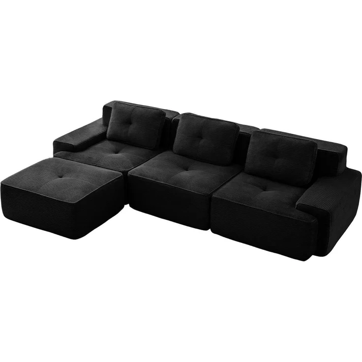 Sofa Ecksofa modular montagefrei Schwarz 3-Sitzer-Sofa + 1 Hockern – Bild 5