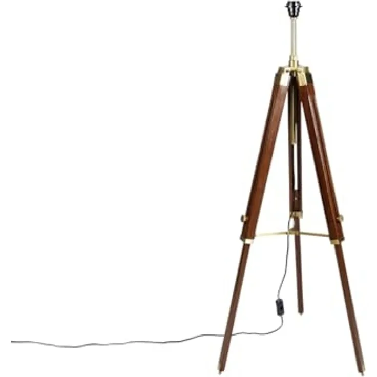 Qazqa Stehlampe Cortin, ohne Leuchtmittel, E27, Braun, Landhaus, Holz, 1-flammig