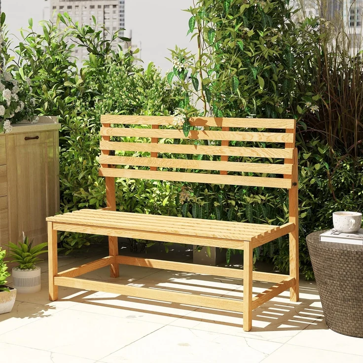 Outsunny Bank 2-Sitzer, UV-Beständig, mit Umwandelbare Rückenlehnen (wetterfest Sitzbank, 1-St, Gartenbank Holz), 240kg belastbar, für Balkon Terrasse, Garten, 110x61x89cm, Teak – Bild 8