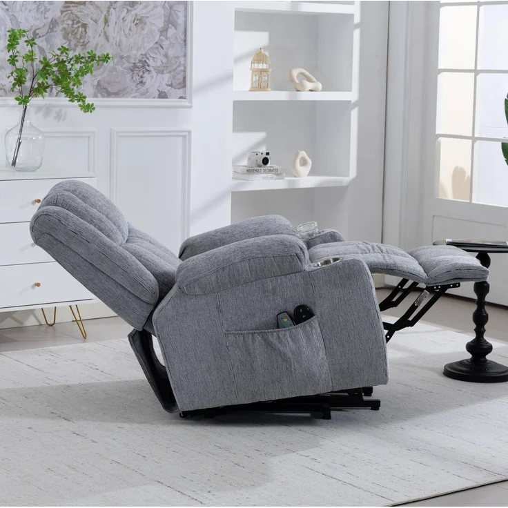 Elektrischer Relaxsessel aus Samt mit Aufstehhilfe, Massage & Wärme, 91x84x106 cm, Hellgrau – Bild 2