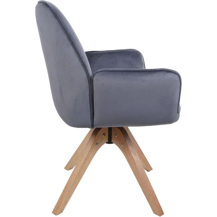 6er-Set Esszimmerstuhl HWC-G67, Esstischstuhl Küchenstuhl mit Armlehne, drehbar Holz Samt 320 g/m² MVG ~ dunkelgrau – Bild 8