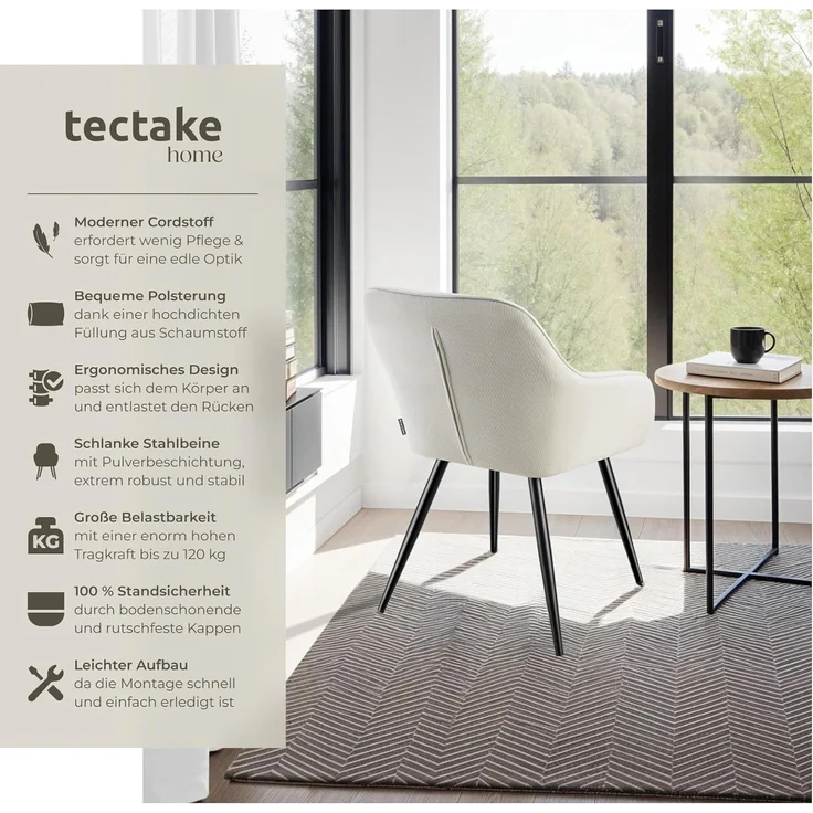 tectake Esszimmerstuhl Marilyn (1er Set, 1 St), gepolstert, in Cordoptik – Bild 4