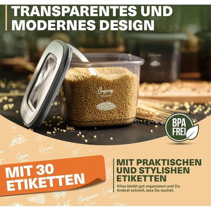 Viwares Vorratsdosen mit Deckel Luftdicht, 20er Vorratsbehälter Set BPA-Frei, Vorratsdose zur Müsli Mehl Aufbewahrung Küche, Praktische Organizer Küche, Frischhaltedosen für Lebensmittelaufbewahrung – Bild 5