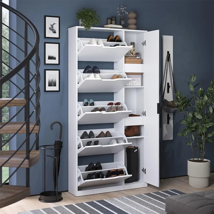 Schuhkipper Luca Weiß 90 x 180.5 cm mit 5 Kippfächern & Spiegel Vicco – Bild 5