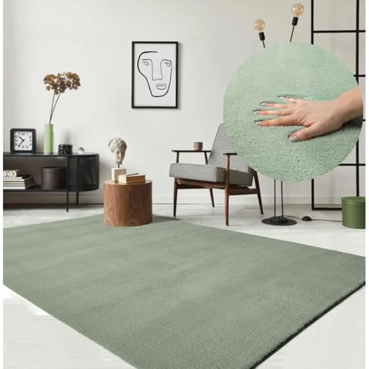 the carpet Relax kuscheliger Kurzflor Teppich, Anti-Rutsch Unterseite, Waschbar bis 30 Grad, Super Soft, Felloptik, Grün, 160x220 cm – Bild 2