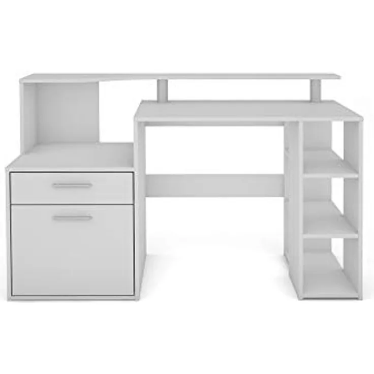 byLIVING Schreibtisch LOUIS / Inkl. 1 Tür + 1 Schubkasten + 3 offenen Fächern / Weiß / Computertisch / XXL-Tisch / Arbeitstisch / Holztisch / Bürotisch / 140 x 89 x 55 cm (BxHxT)