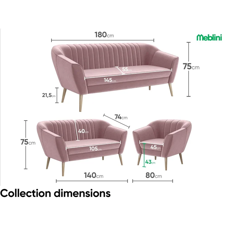 MEBLINI Sofa Sessel für Wohnzimmer - Mini Lounge für eine Person - Loungesessel - Armlehnstuhl - Armchair - KAIA - 1 - Rosa Samt – Bild 7