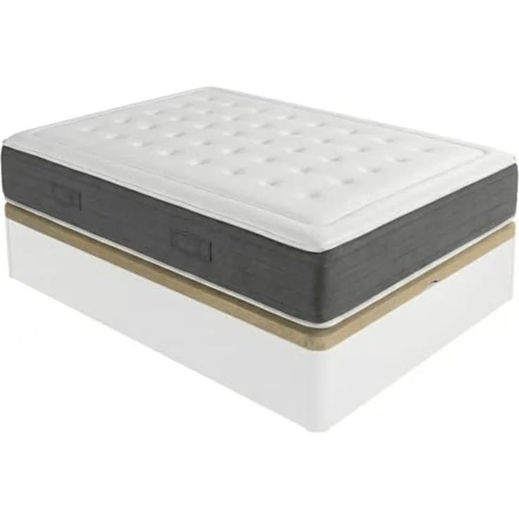 DUÉRMETE ONLINE - Packung viskoelastische Matratze Bio Nature Dicke 24 cm + Klappbett aus Holz, große Kapazität | Farbe Weiß 135 x 190 – Bild 1