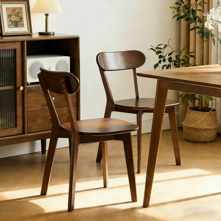Esszimmerstühle aus 100 % Massivholz, 2er-Set, Mid-Century-Modern-Stil mit geschwungener Rückenlehne, Küchenstühle mit verstellbaren Fußstützen für Esszimmer, Küche, Wohnzimmer, Arbeitszimmer, Walnuss--Nussbaum--86x68x15cm--YOUDENOVA – Bild 2