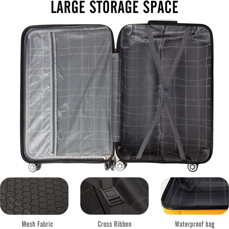 Todeco Großer Koffer Trolley 78cm, Zwillingsrollen Reisekoffer Koffer Trolleys, 4 Rollen Leicht Hartschale aus ABS Aufgabegepäck, 78x51x28cm, 90 Liter, Zitronengelb – Bild 3