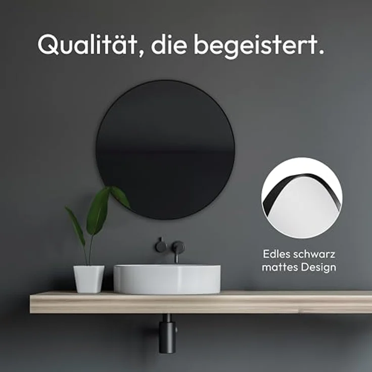 Talos Talos Black Circle Spiegel Ø 60 cm, runder Wandspiegel mit schwarzem Aluminiumrahmen, inkl. Montagematerial, für Badezimmer und Wohnräume – Bild 3