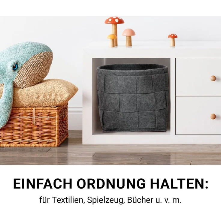 N8WERK Aufbewahrungskorb Filz 35cm dunkelgrau mit Henkel – Bild 6