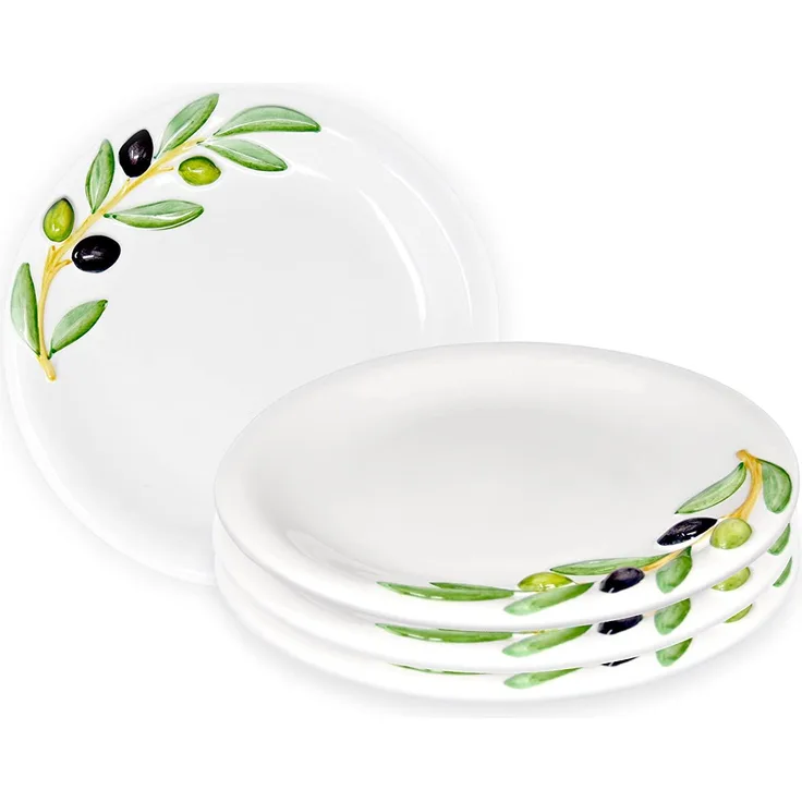 Lashuma Tafelservice Olive (4-tlg), Keramik, Handgemachte Essteller rund Ø 20 cm