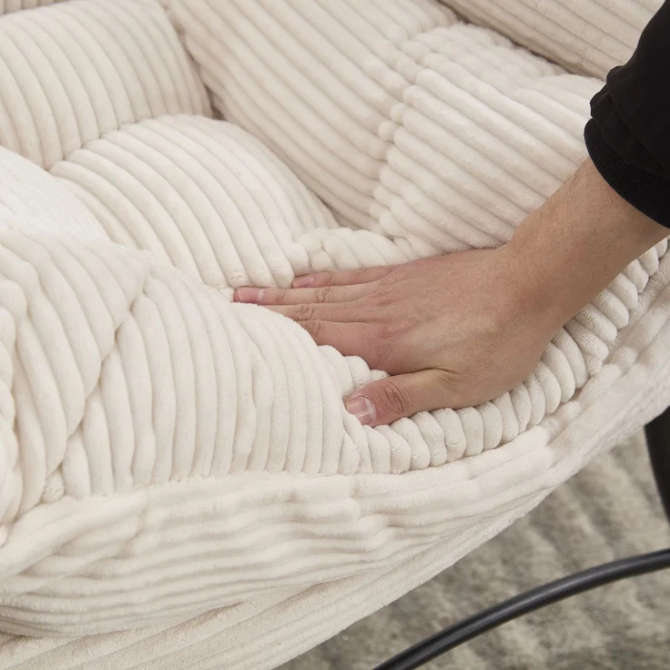 Flieks Loungesessel mit Hocker, ergonomischer Ohrensessel mit Stahlrahmen, weicher Cordstoff, Seitentasche, Beige – Bild 8