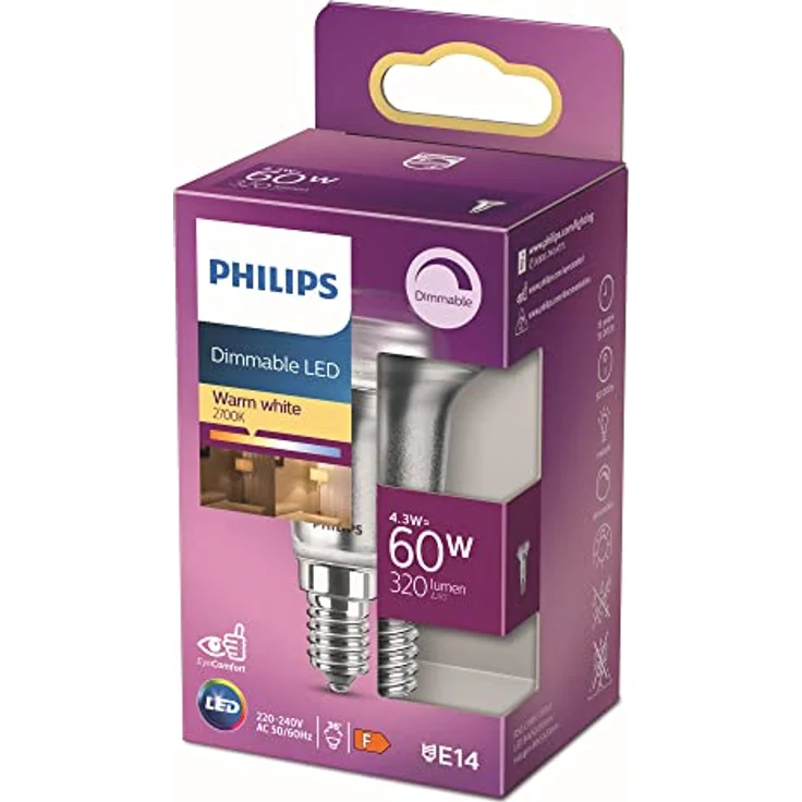 Philips LED Reflektor E14, 4,3 W dimmbar, 320 lm Warmweiß (2700K), entspricht 60 W – Bild 1