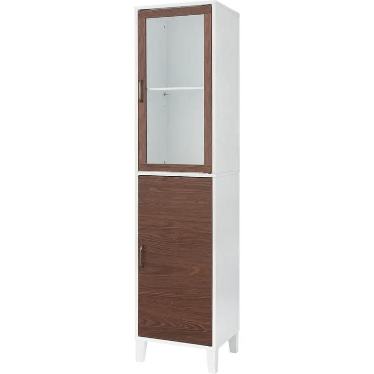 Teamson Home Tyler Holz Badezimmer Leinenturm Boden hoher Schrank Glas Tür 2 Ton weiß/braun EHF-F0009