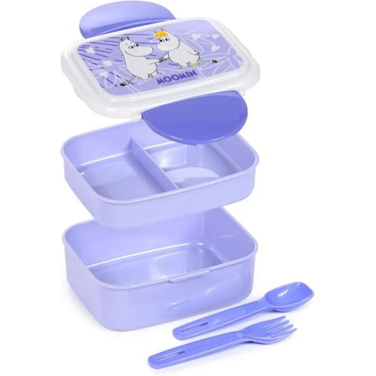 Puckator Lunchbox Moomin Mumin, Kunststoff BPA-frei, (mit Clipverschluss, 5-tlg, inkl. Gabel & Löffel), ca. 15,5 x 14 x 9 cm – Bild 1