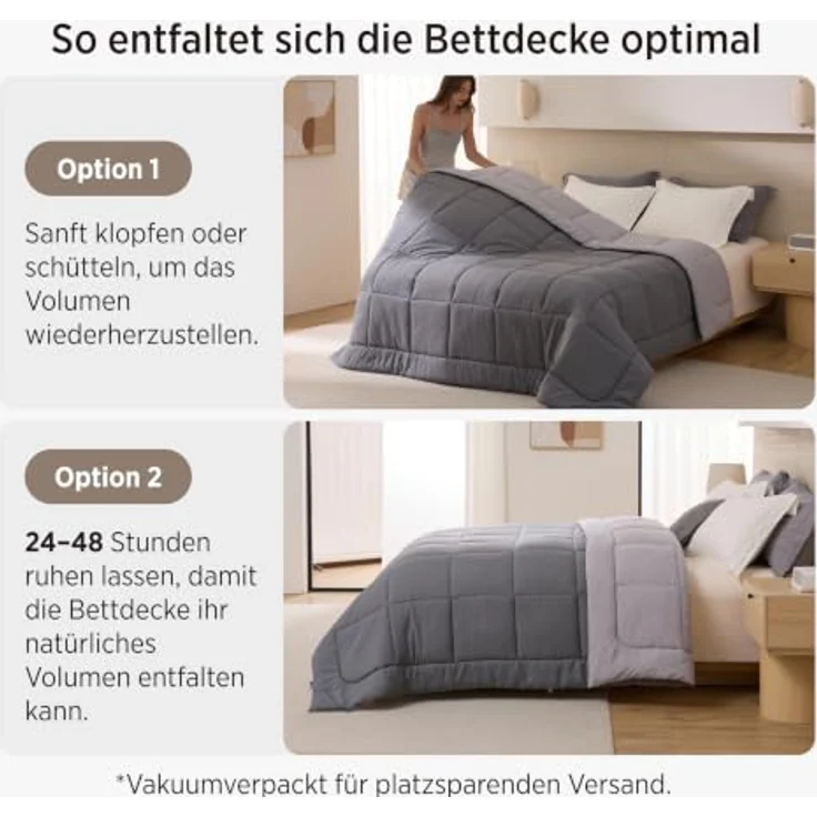 BEDSURE Bettdecke Ohne Bezug 135x200-2er Set Bettdecken mit Bezug | Bettdecke 135x200 für Allergiker Waschbare 4 Jahreszeiten Bettdecken Oeko-TEX Ganzjahresdecke Warm & Gemütlich, Grau/Hellgrau – Bild 7
