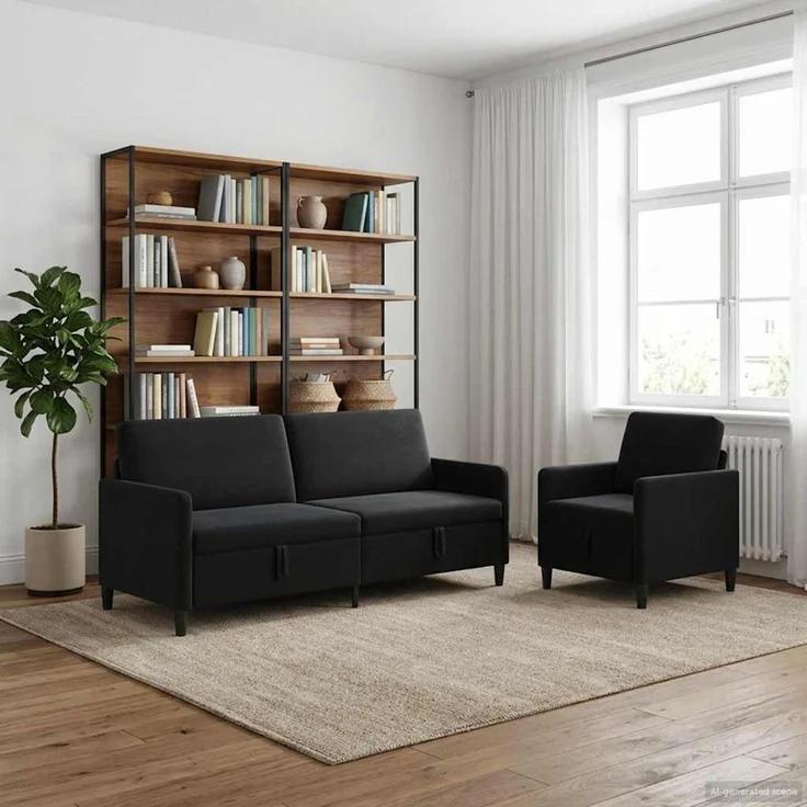 vidaXL Sofa Set mit Stauraum 2 stk. Schwarz Polyester 3429252 – Bild 3