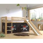 Vipack 'Pino' Halbhochbett 90x200 cm, natur, Kiefer massiv, mit Rutsche und Textilset 'Caribian Pirate'