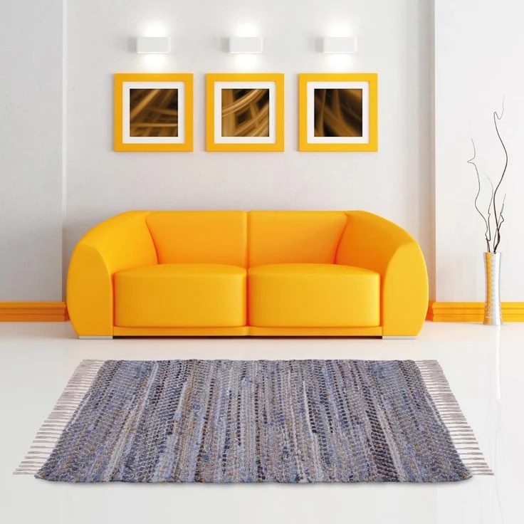 Teppich Läufer Matte Unterlage Vorleger Fußabtreter, breite Auswahl an modernen Fleckerl- und Baumwollteppichen (90x150cm / Jeans Bone) – Bild 2