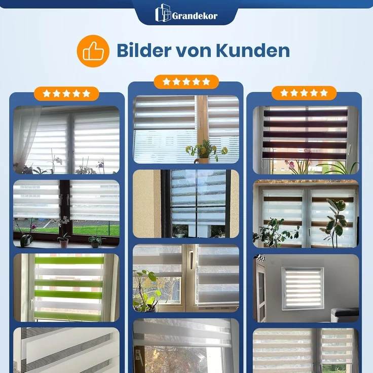 Grandekor Doppelrollo Klemmfix ohne Bohren Weiß 60x100 cm(Stoffbreite 56cm) Fenster Rollos für innen Klemmrollos Duo Rollos für Fenster ohne Bohren mit Bohren Privatschutz UV-Schutz Zebrarollo – Bild 2
