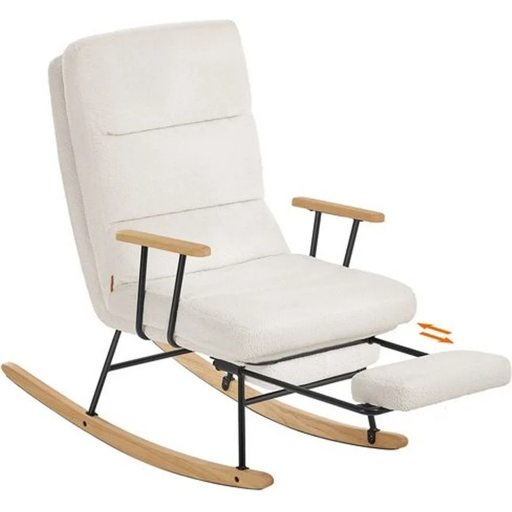 SONGMICS HOME Schaukelsessel, mit Massivholzfüßen, Schaumstoffpolsterung, Fleece, Kautschukholz, Stahl, Cremeweiß, 97 x 67 x 100 cm – Bild 1