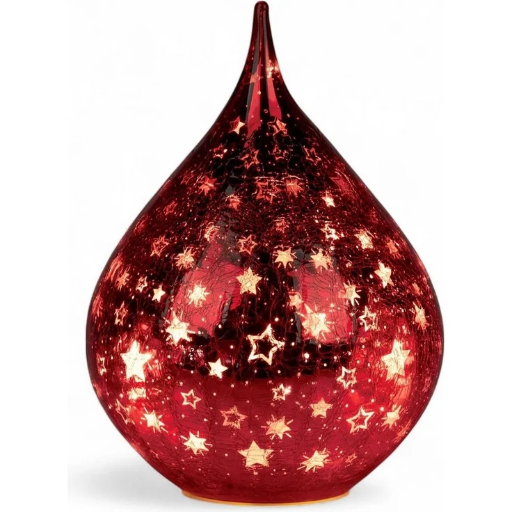 formano LED Deko Farbglas Tropfen Sterne Rot 21 cm Glasleuchte in Crackle-Optik + Timer (6h an/18h aus), Batteriebetrieben. – Stimmungslicht Winter & Weihnachten Dekoleuchte für gemütliches Zuhause – Bild 5