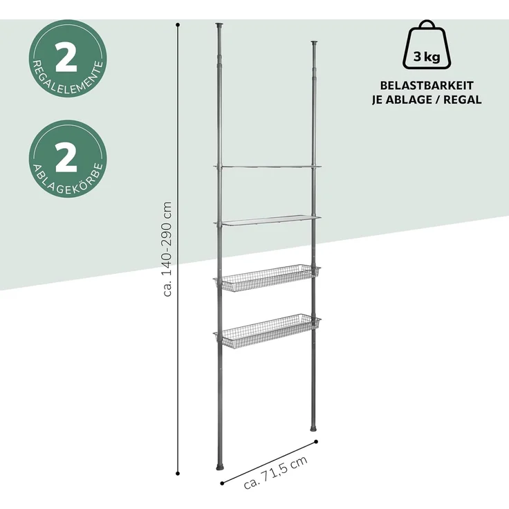 bremermann Teleskopregal 2 Körbe, 2 Ablagen, Waschmaschinenregal bis max. ca. 290 cm – Bild 7