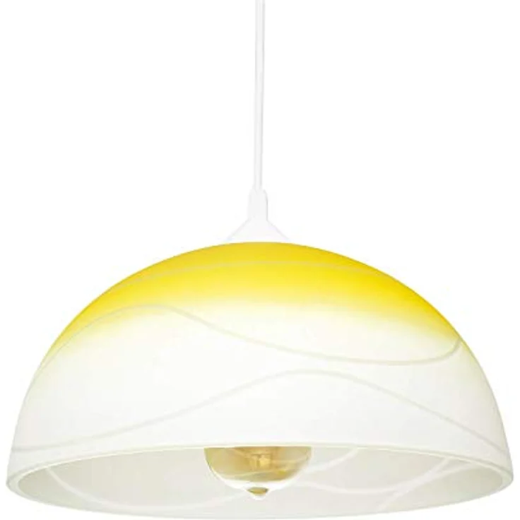 Licht-Erlebnisse Pendelleuchte Gelb Weiß E27 Ø 30 cm Retro Hängelampe für Küche und Esszimmer – Bild 1
