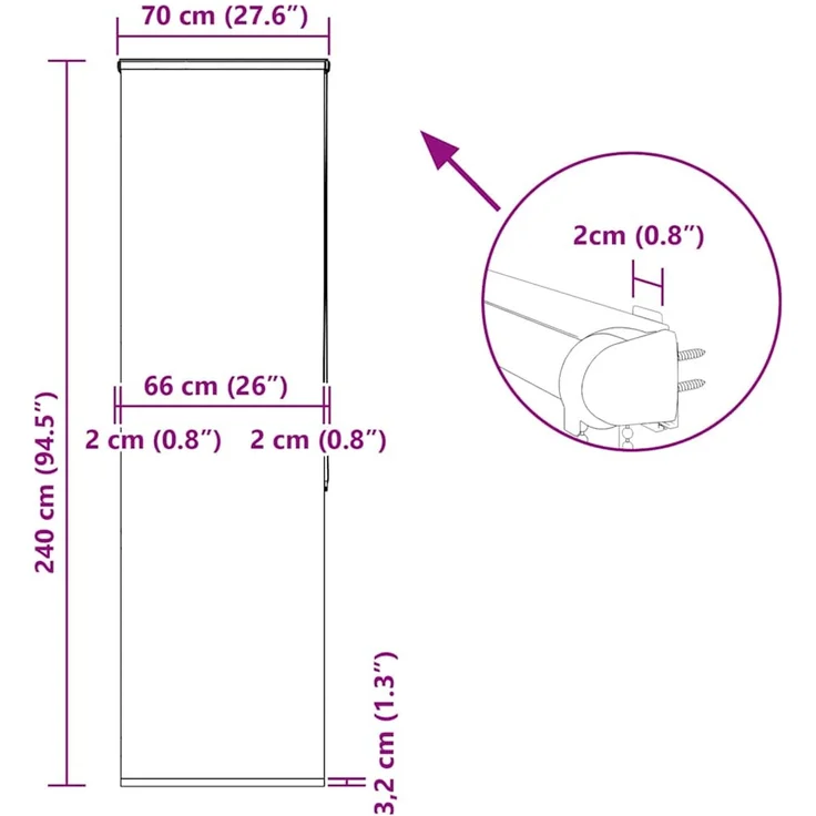 vidaXL Duschrollo mit Kassette 70x240 cm Stoffbreite 66 cm 4015042 – Bild 12